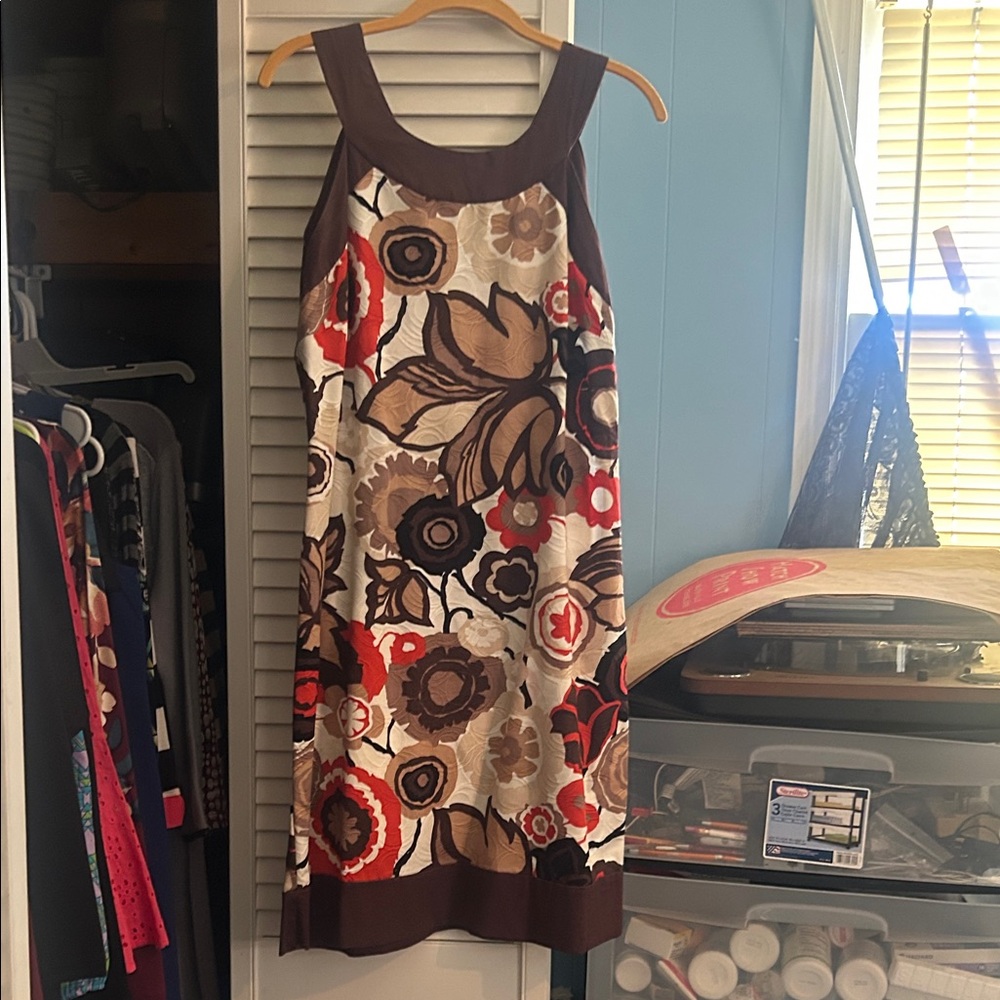 Robbie Bee Brown and Red Floral Midi Dress
